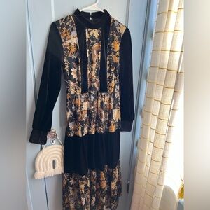 Velvet Black and Gold Floral Maxi Dress